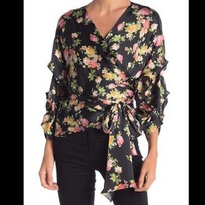 Meghan LA Black Floral Wrap Blouse